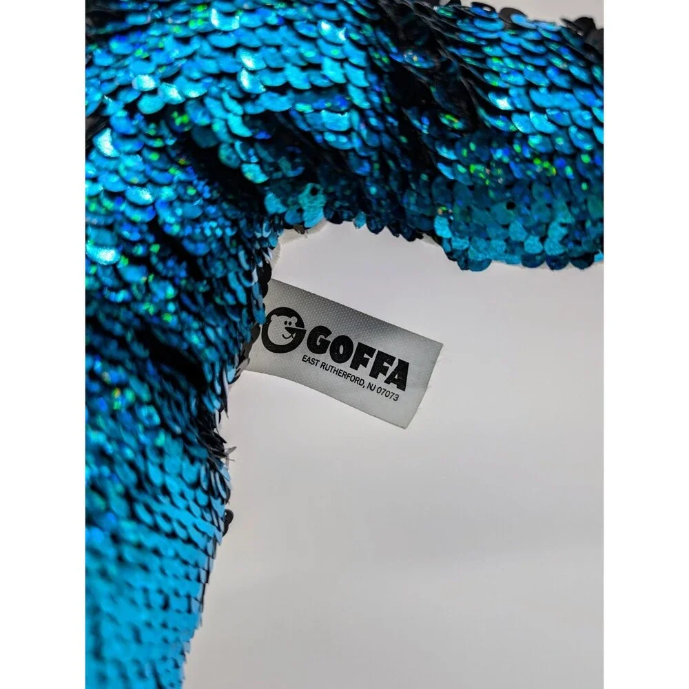 GOFFA Plush NARWHAL Blue And Black Sequin Stuffed Animal 13